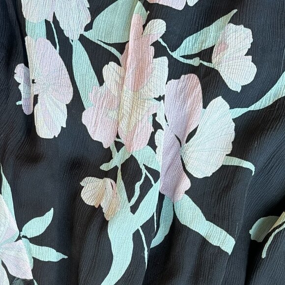 Maeve Silk Paola Swing Dress Oversized Black Chiffon Floral Off Shoulder Mini - Picture 5 of 13